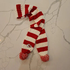 Kansas City Chiefs Striped Cable Knit Pom Pom Scarf Red White Unisex